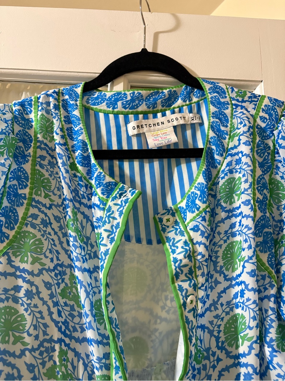 Gretchen Scott Designs Blue & Green Printed Mini Dress - Picture 3 of 8